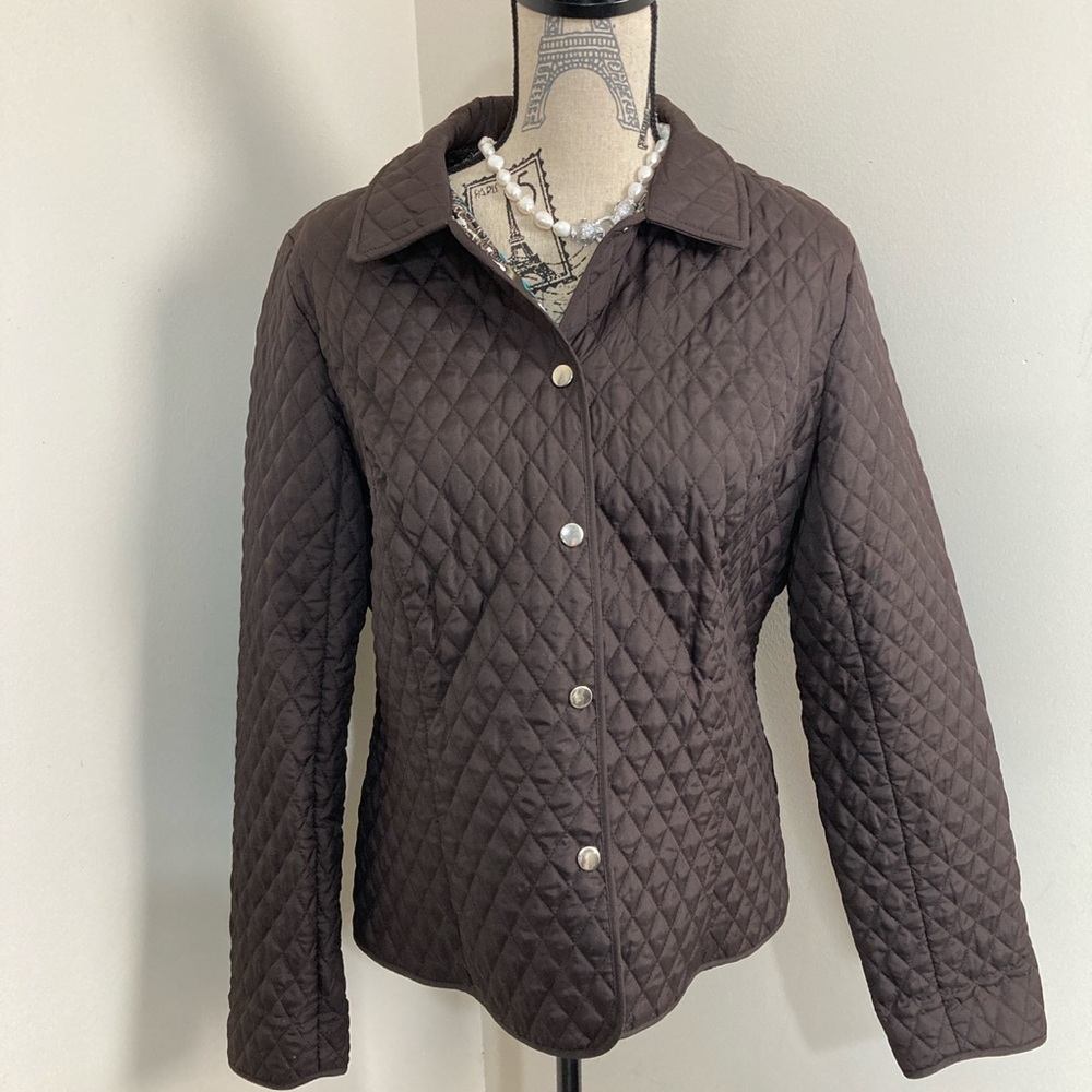 Kim Rogers Women’s Brown Quilted Puffer Snap on Buttons Jacket